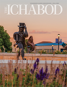 Ichabod Magazine 2019 fall cover, Ichabod Plaza statue at sunset
