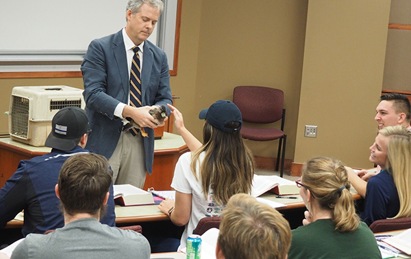 Associate Prof. Burke Griggs brings ducks to the classroom to demonstrate natural resource law