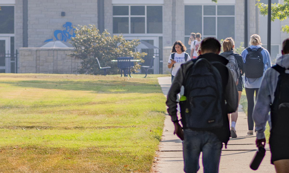 Students walking across the Washburn campus