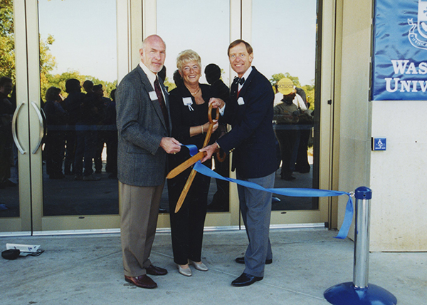 Jerry Farley and guests at ribbon cutting for LLC building in 2001