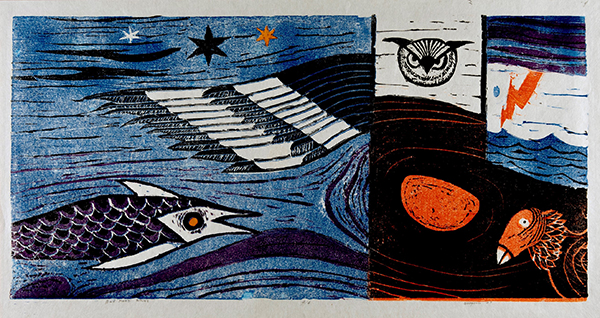 Jack Ozegovic, Bad Moon Risin’, 2007; woodcut. Gift of Matt and Judy Veatch in memory of Jack and Ann Ozegovic.