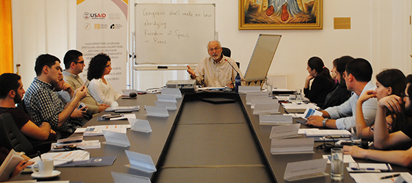 Professor Bill Rich teaching constitutional law in the Constitutional Court of Georgia, in Batumi, on the Black Sea, 2019. Photo submitted