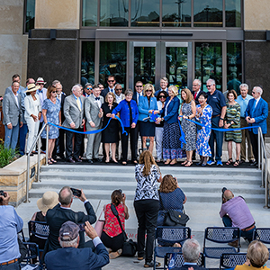 Dignitaries cut the ribbon on the new school of law building